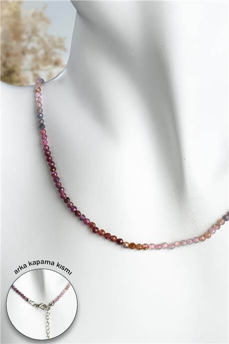 Safir ve Yakut Doğal Taş Karışık Pembe Faset  Küre Kesim 3mm Kolye
