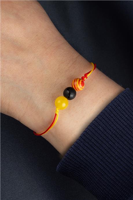 Sarı Kırmızı Sıkma Malakit Doğal Taş Cam Küre Kesim Taraftar Bilekliği