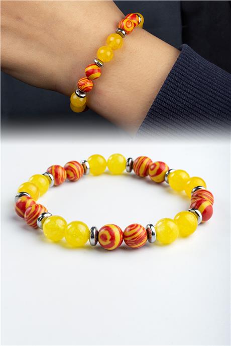 Sarı Kırmızı Doğal Taş Taraftar Bilekliği