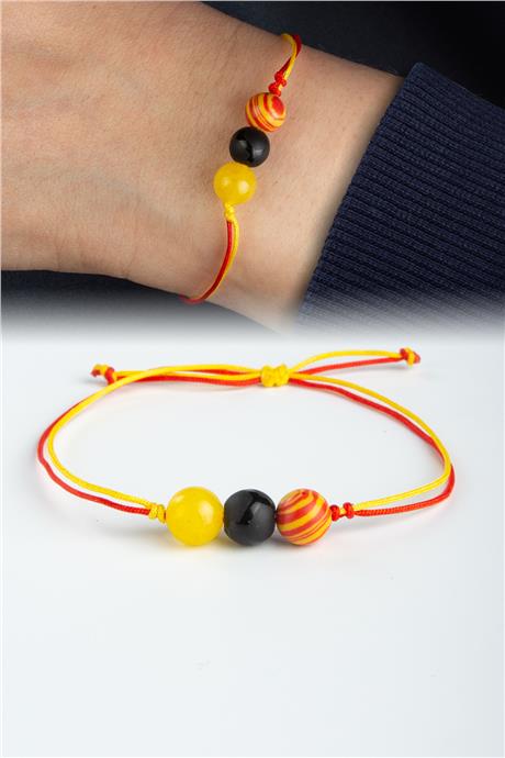 Sarı Kırmızı Sıkma Malakit Doğal Taş Cam Küre Kesim Taraftar Bilekliği