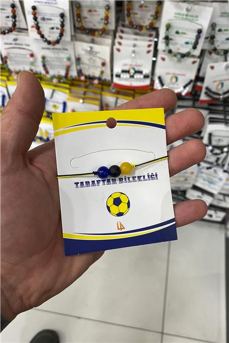 Sarı Lacivert Cam Doğal Taş Küre Kesim Taraftar Bilekliği