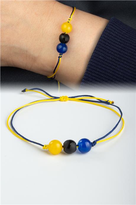 Sarı Lacivert Cam Doğal Taş Küre Kesim Taraftar Bilekliği