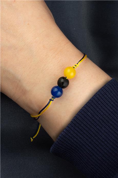 Sarı Lacivert Cam Doğal Taş Küre Kesim Taraftar Bilekliği