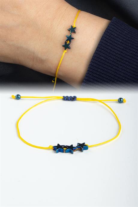Sarı Lacivert Doğal Taş Yıldız Kesim Taraftar Bilekliği