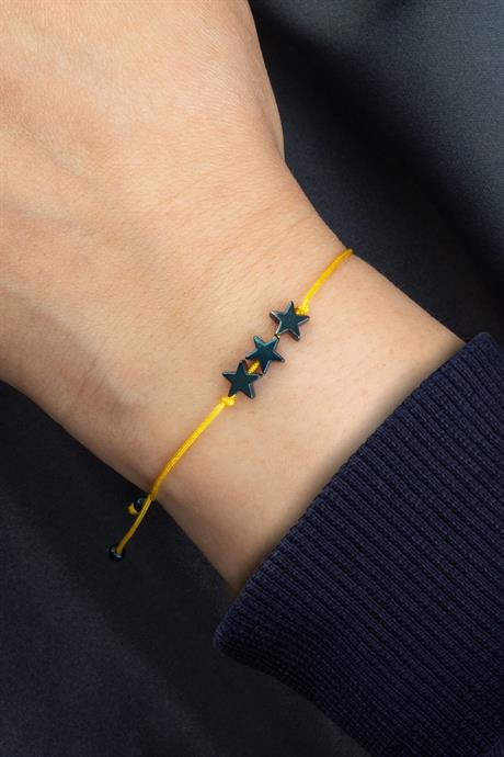 Sarı Lacivert Doğal Taş Yıldız Kesim Taraftar Bilekliği