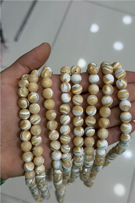 Sedef Doğal Taç Parlak Kahverengi Küre Kesim 10mm Dizi