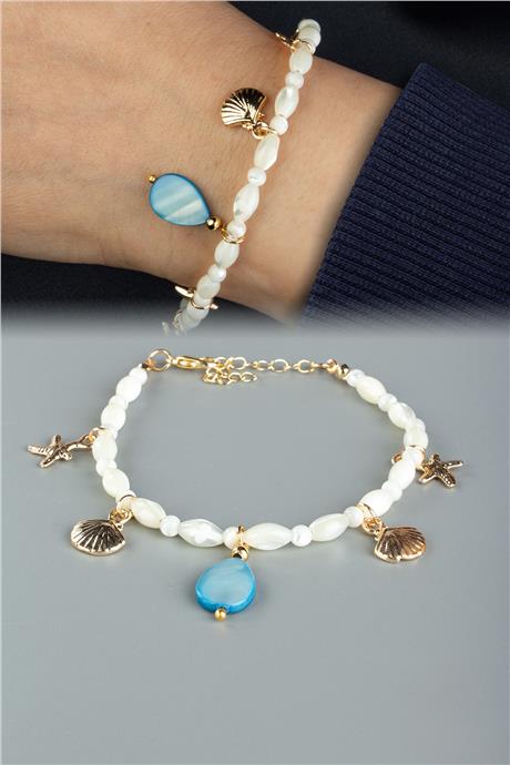 Sedef Doğal Taş Arpa Kesim Zincir Kapamalı Bileklik