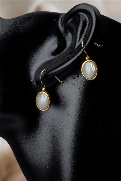 Sedef Doğal Taş Büyük Oval Kesim Bronz Küpe