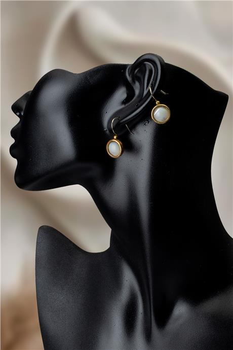 Sedef Doğal Taş Büyük Yuvarlak Kesim Bronz Küpe