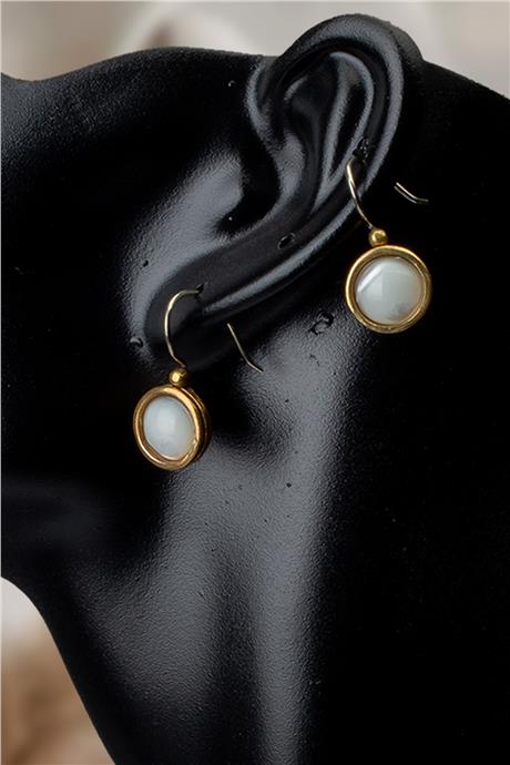 Sedef Doğal Taş Büyük Yuvarlak Kesim Bronz Küpe