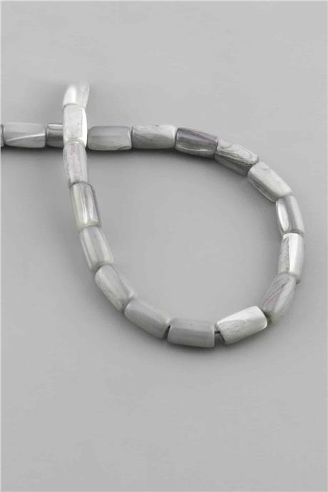Sedef Taşı Silindir Kesim Parlak Gri 6x10mm Doğal Taş Dizi [AA]