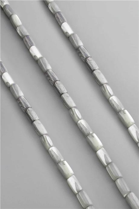 Sedef Taşı Silindir Kesim Parlak Gri 6x10mm Doğal Taş Dizi [AA]