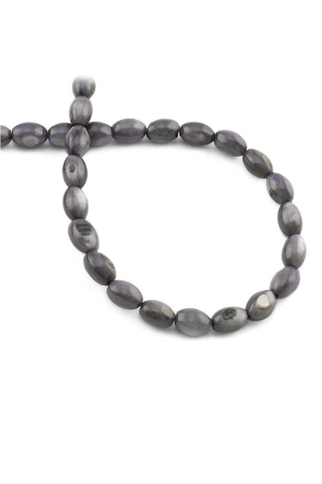 Sedef Taşı Arpa Kesim Parlak Gri 6x8mm Doğal Taş Dizi [AA]