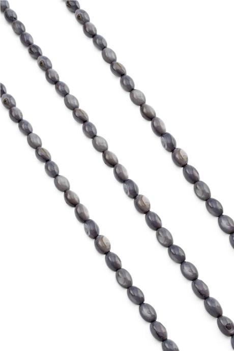 Sedef Taşı Arpa Kesim Parlak Gri 6x8mm Doğal Taş Dizi [AA]