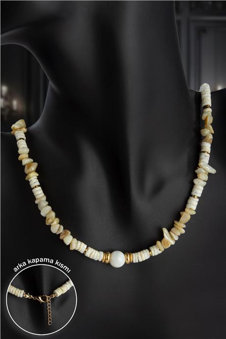 Sedef Doğal Taş Karışık Zincir Kapamalı Kolye