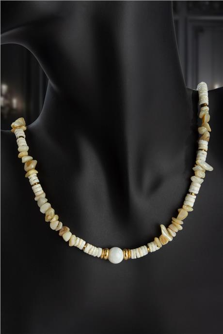 Sedef Doğal Taş Karışık Zincir Kapamalı Kolye