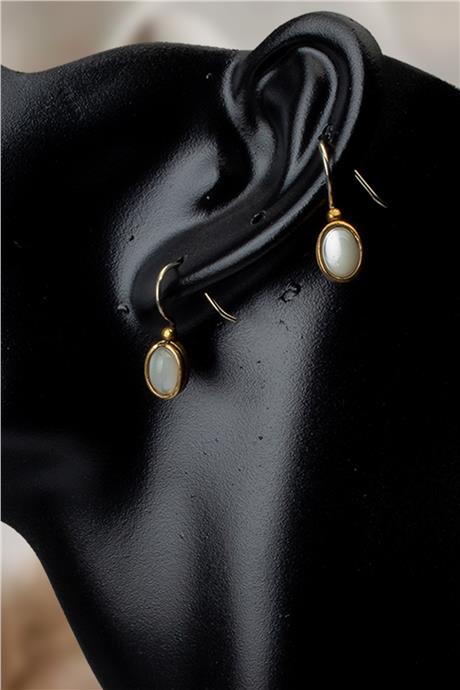 Sedef Doğal Taş Mini Oval Kesim Bronz Küpe