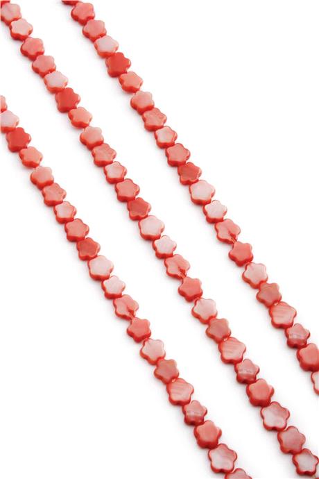 Sedef Taşı Çiçek Kesim Parlak Açık Kırmızı 6x3mm Doğal Taş Dizi [AA]
