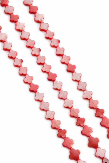 Sedef Taşı Yonca Kesim Parlak Açık Kırmızı 9x3mm Doğal Taş Dizi [AA]