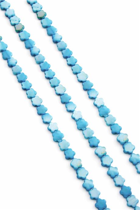 Sedef Taşı Çiçek Kesim Parlak Açık Mavi 6x3mm Doğal Taş Dizi [AB+]