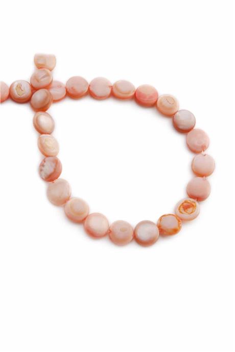 Sedef Taşı Daire Kesim Parlak Açık Pembe 9x3mm Doğal Taş Dizi [AB+]