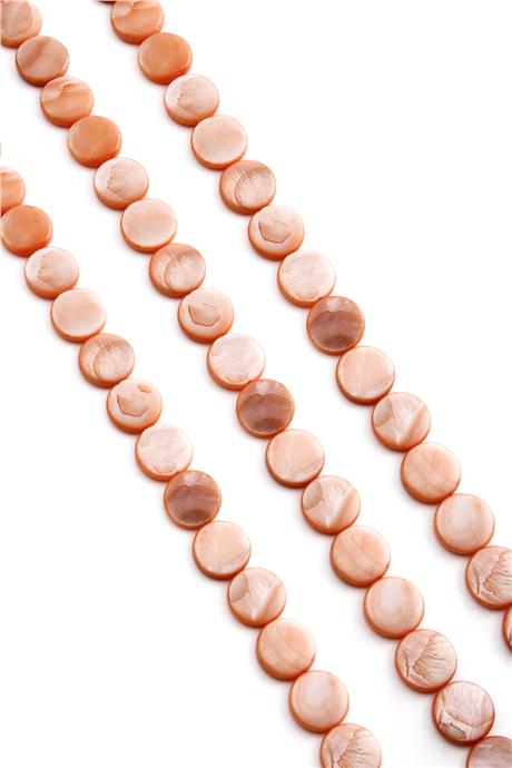 Sedef Taşı Daire Kesim Parlak Açık Pembe 10x3mm Doğal Taş Dizi [AA]