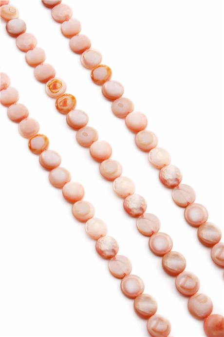 Sedef Taşı Daire Kesim Parlak Açık Pembe 9x3mm Doğal Taş Dizi [AB+]