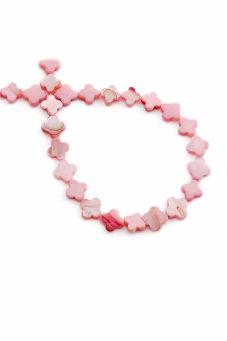 Sedef Taşı Yonca Kesim Parlak Pembe 9x3mm Doğal Taş Dizi [AA]