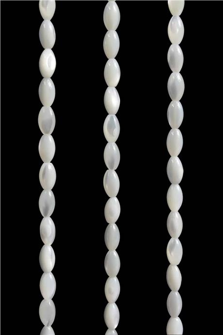 Sedef Taşı Arpa Kesim Parlak Beyaz 5x8mm Doğal Taş Dizi [AA]
