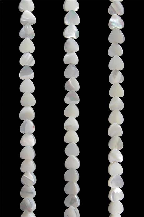 Sedef Doğal Taş Parlak Beyaz Kalp Kesim 6mm Dizi [Aa]