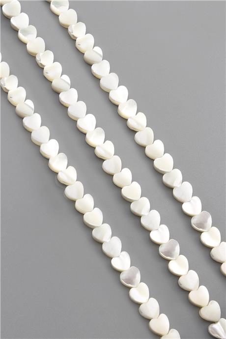 Sedef Taşı Kalp Kesim Parlak Beyaz 6x3mm Doğal Taş Dizi [AA]