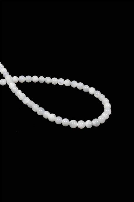 Sedef Taşı Küre Kesim Parlak Beyaz 5mm Doğal Taş Dizi [AA]