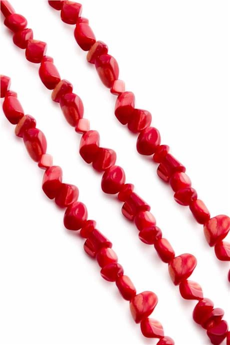 Sedef Doğal Taş Parlak Kırmızı Amorf Kesim 8x5mm Dizi [AA]