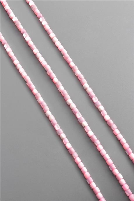 Sedef Taşı Dore Kesim Parlak Pembe 3x3mm Doğal Taş Dizi [AA]