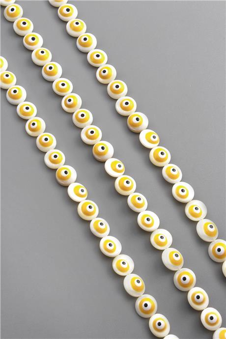 Sedef Taşı Daire Kesim Parlak Sarı 9x3mm Doğal Taş Dizi [AA]