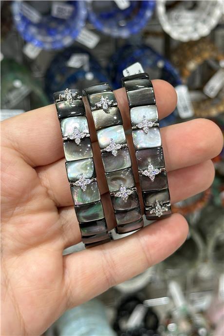 Sedef Doğal Taş Parlak Zirkonlu 8x11mm Bileklik