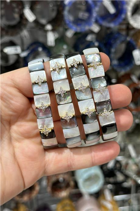 Sedef Doğal Taş Parlak Zirkonlu 8x11mm Bileklik
