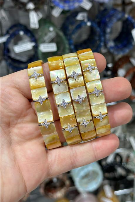 Sedef Doğal Taş Parlak Zirkonlu 8x11mm Bileklik