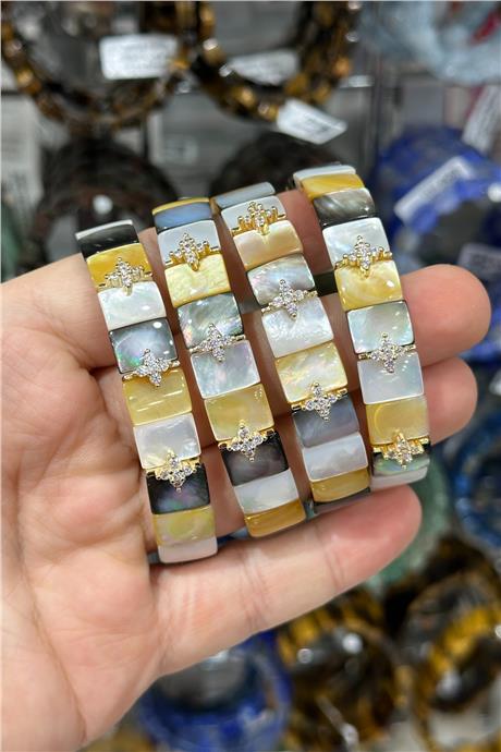 Sedef Doğal Taş Parlak Zirkonlu 8x11mm Bileklik