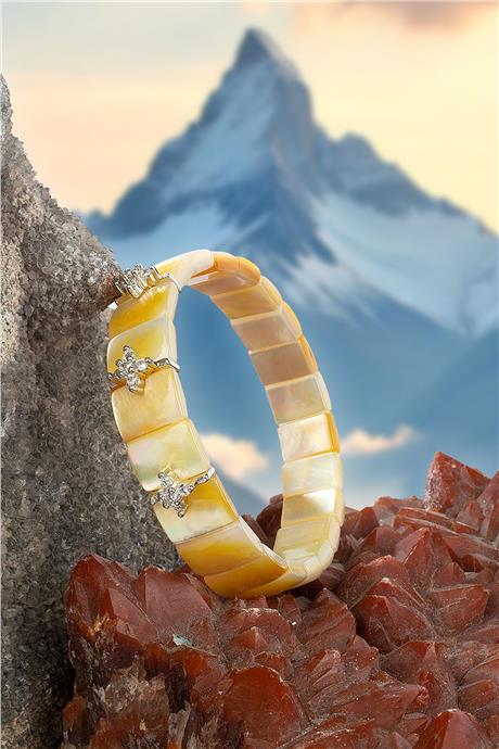 Sedef Doğal Taş Parlak Zirkonlu 8x11mm Bileklik