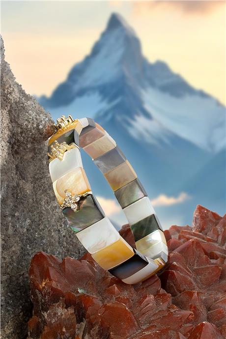 Sedef Doğal Taş Parlak Zirkonlu 8x11mm Bileklik