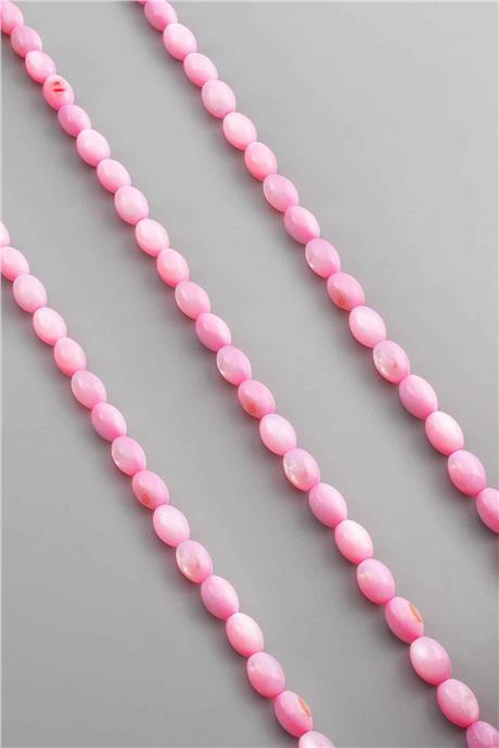 Sedef Taşı Arpa Kesim Parlak Pembe 6x8mm Doğal Taş Dizi [AA]