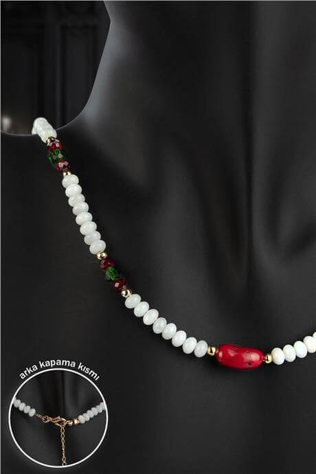 Sedef Doğal Taş Rondela Kesim Mercan Doğal Taş Uçlu Yılbaşı Kolye