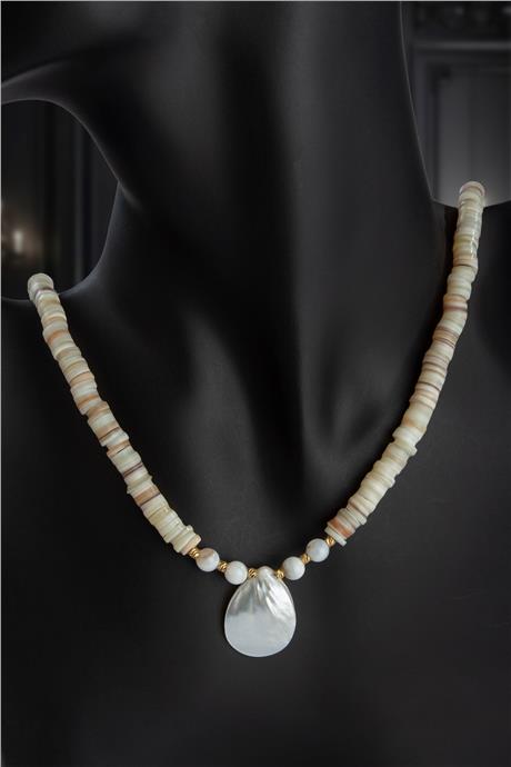 Sedef Doğal Taş Rondela Kesim Zincir Kapamalı Kolye