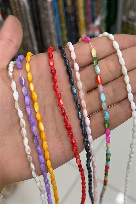 Sedef Taşı Arpa Kesim Pembe 4x8mm Doğal Taş Dizi