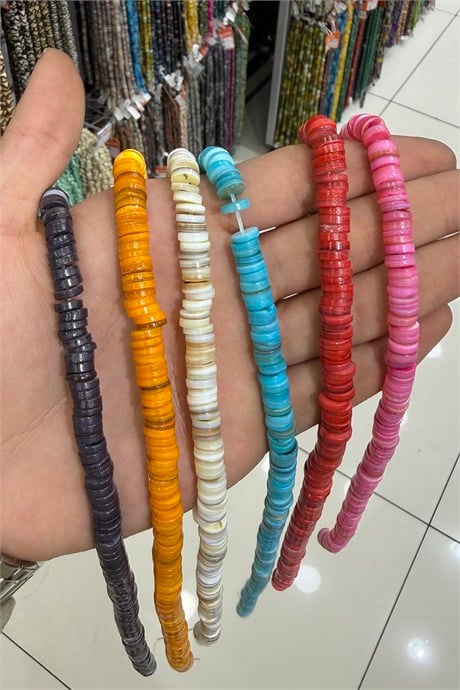 Sedef Taşı Rondela Kesim Pembe 8x2mm Doğal Taş Dizi [AB+]