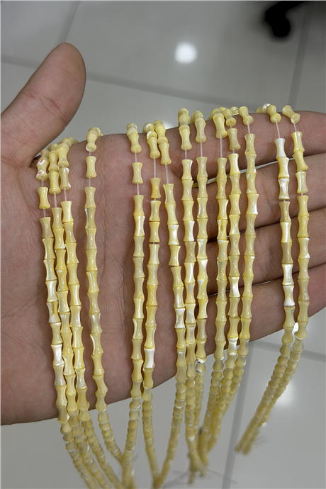 Sedef Taşı Kemik Kesim Parlak Sarı 4x7mm Doğal Taş Dizi [AA]