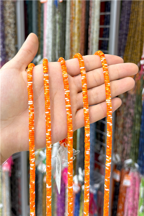 Sedef Taşı Rondela Kesim Parlak Turuncu 6x2mm Doğal Taş Dizi [AA]