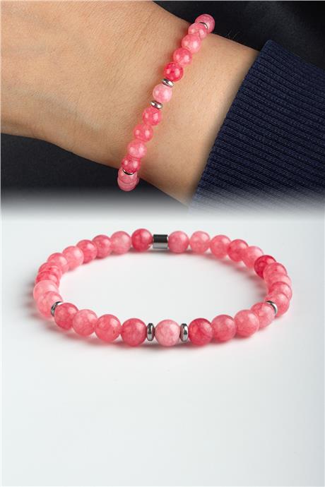 Sıkma Doğal Taş Açık Pembe Küre Kesim 6mm Bileklik
