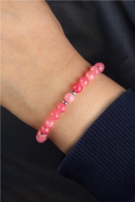 Sıkma Doğal Taş Açık Pembe Küre Kesim 6mm Bileklik